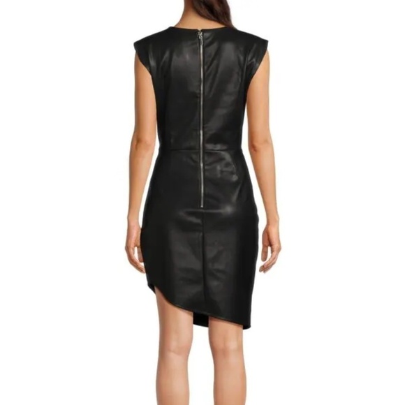 BEBE Women's Vegan Leather Asymmetric Faux Wrap Dress - Size XS - NWT - Picture 2 of 7